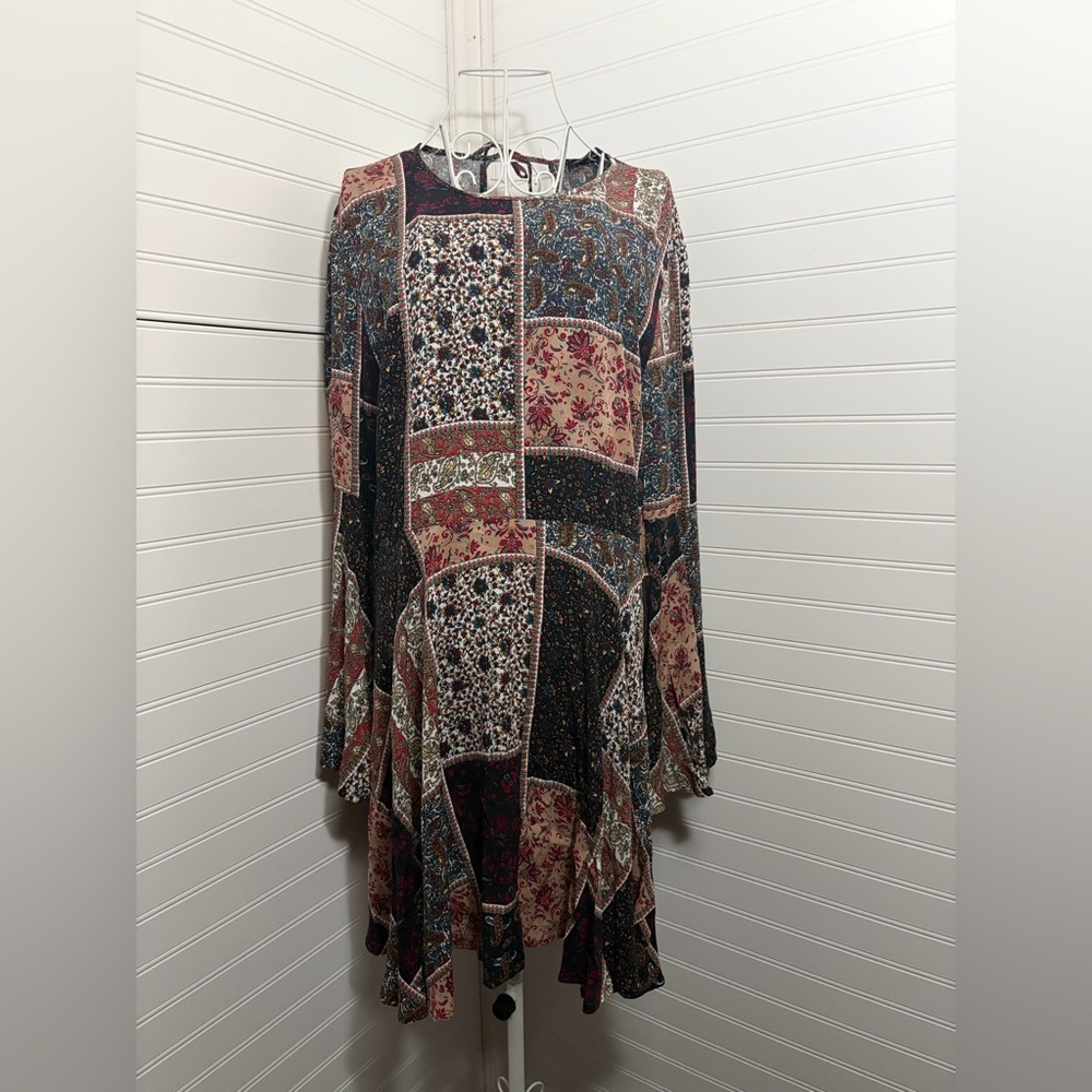 American Eagle Outfitters Multicolor Patchwork Dress with Bell Sleeve - Picture 9 of 9